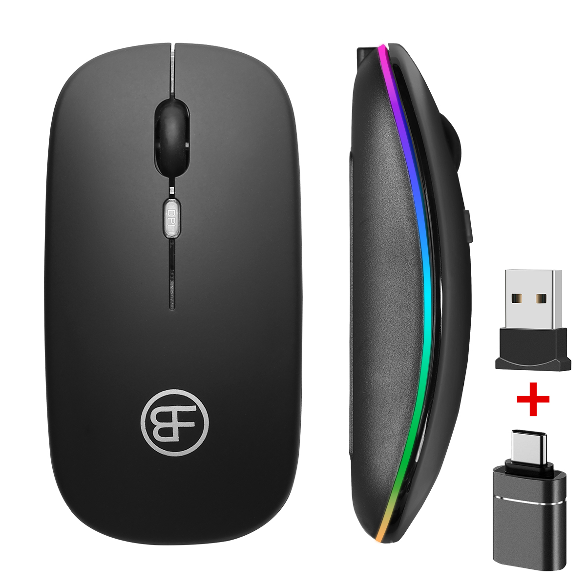 Wireless Mouse Rechargeable RGB Mice Wireless Computer Mouse LED Backlit Ergonomic Gaming Mouse For Laptop PC: PURPLE