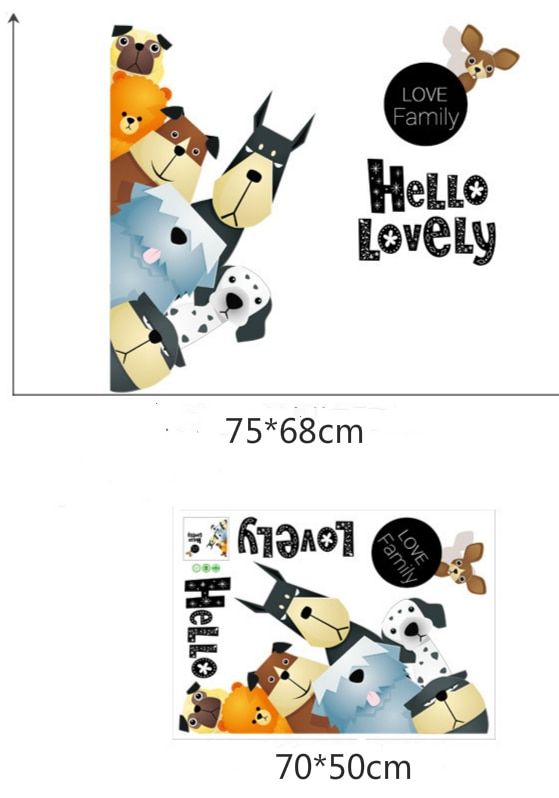 Cartoon Dogs Wall Stickers Lovely Family Vinyl Decals for Door Children Room Home Decor Door Sticker PVC Wall Decals/Adhesive