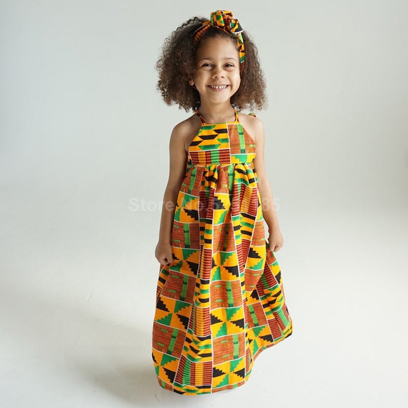 Baby Girls Party Dress African Clothing Children Bazin Riche Dashiki Dresses Kids Jumpsuit Printed Rompers with Headband