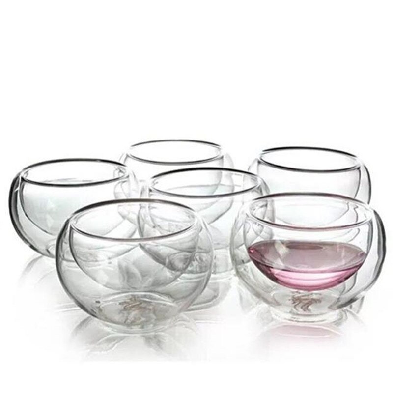 6pc/ sett 50ml varmebestandig doble vegglag glass te kopp gjennomsiktig glass drikke kopp krus kung fu te kopp
