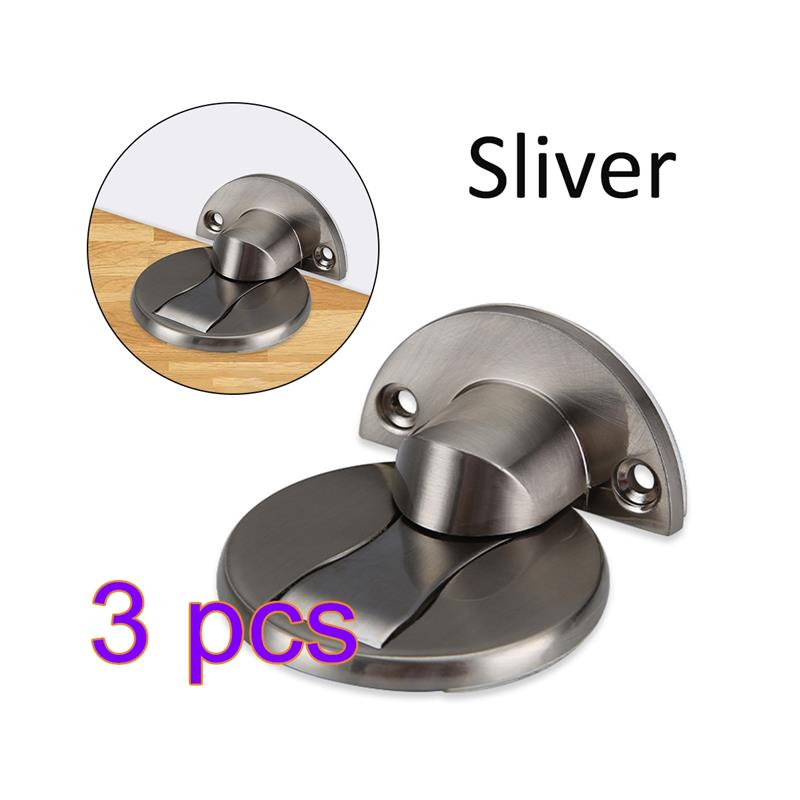 Stainless Steel Magnetic Door stopper Modern magnet Hidden Door Stops Holders Catch Floor Nail-free Doorstop Furniture Hardware: Sliver-3pc