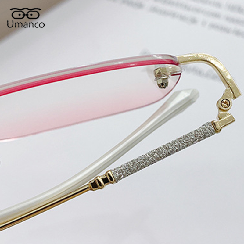 Lenti rosa sfumate Occhiali miopi senza montatura quadrati Occhiali da donna con montatura in oro Occhiali da computer anti luce blu Occhiali da vista