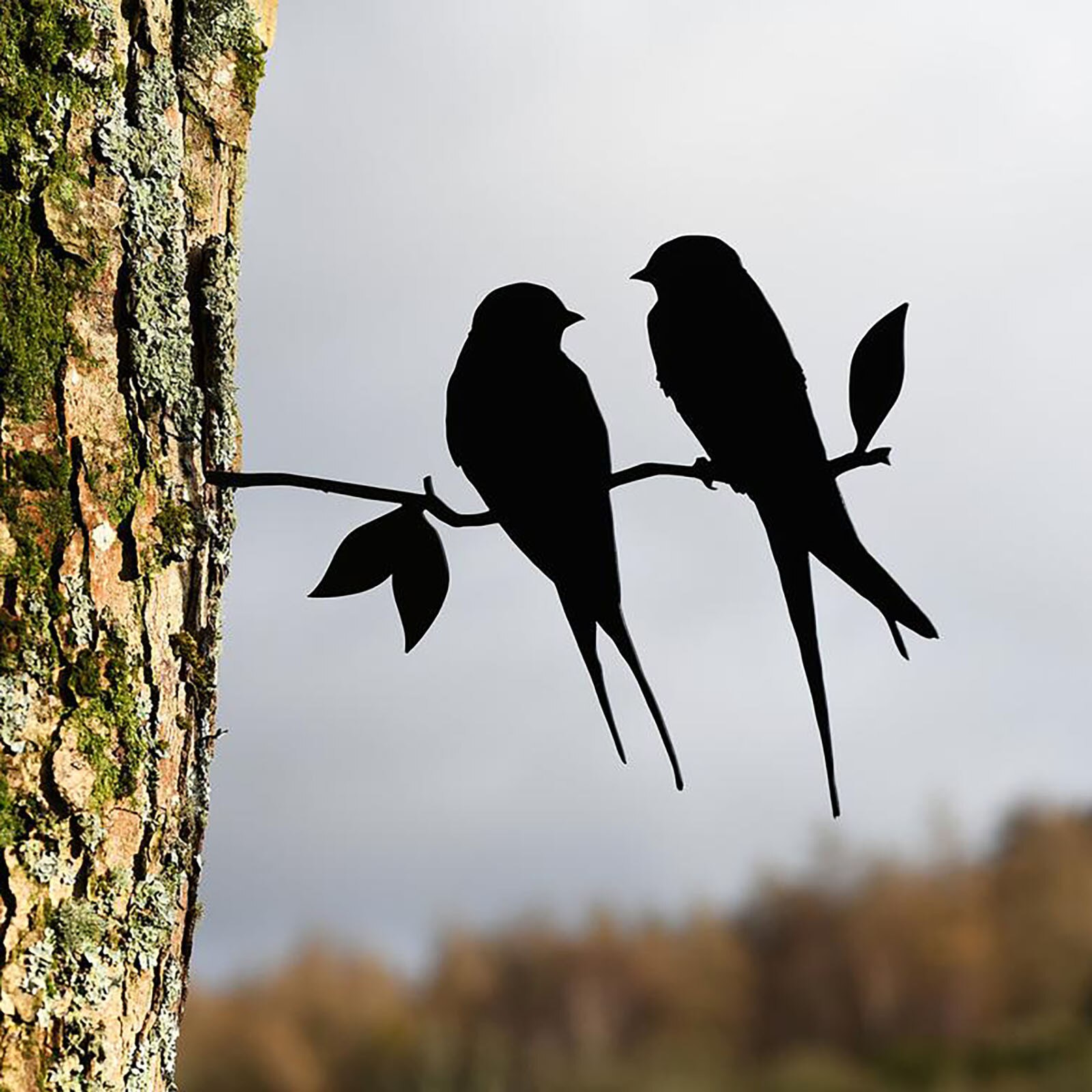 2PCs Metal Tree Art Metal Bird Garden Yard Tree Decor Lovely Couple Bipedal bird Barn Swallows (Love birds)