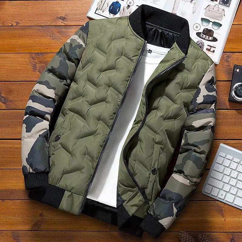 Naranjasabor vinter herr bomberjacka varm vindtät överrock herr kamouflage patchwork parkas märkeskläder  n633: Grön / 4xl
