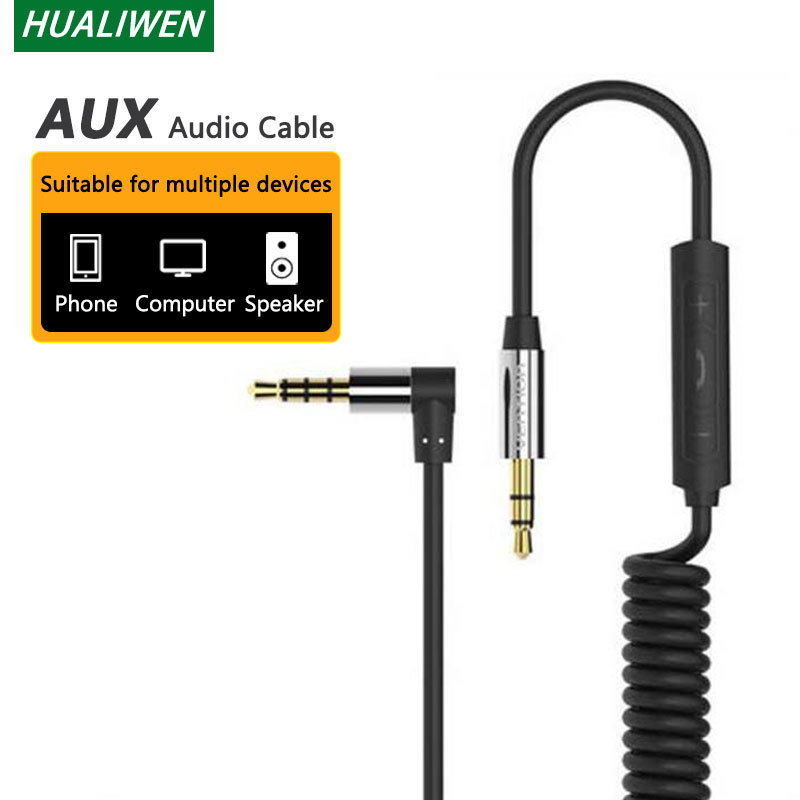 Câble Audio auxiliaire, Jack 3.5mm mâle à mâle, câble à ressort, adapté aux écouteurs de voiture, haut-parleurs