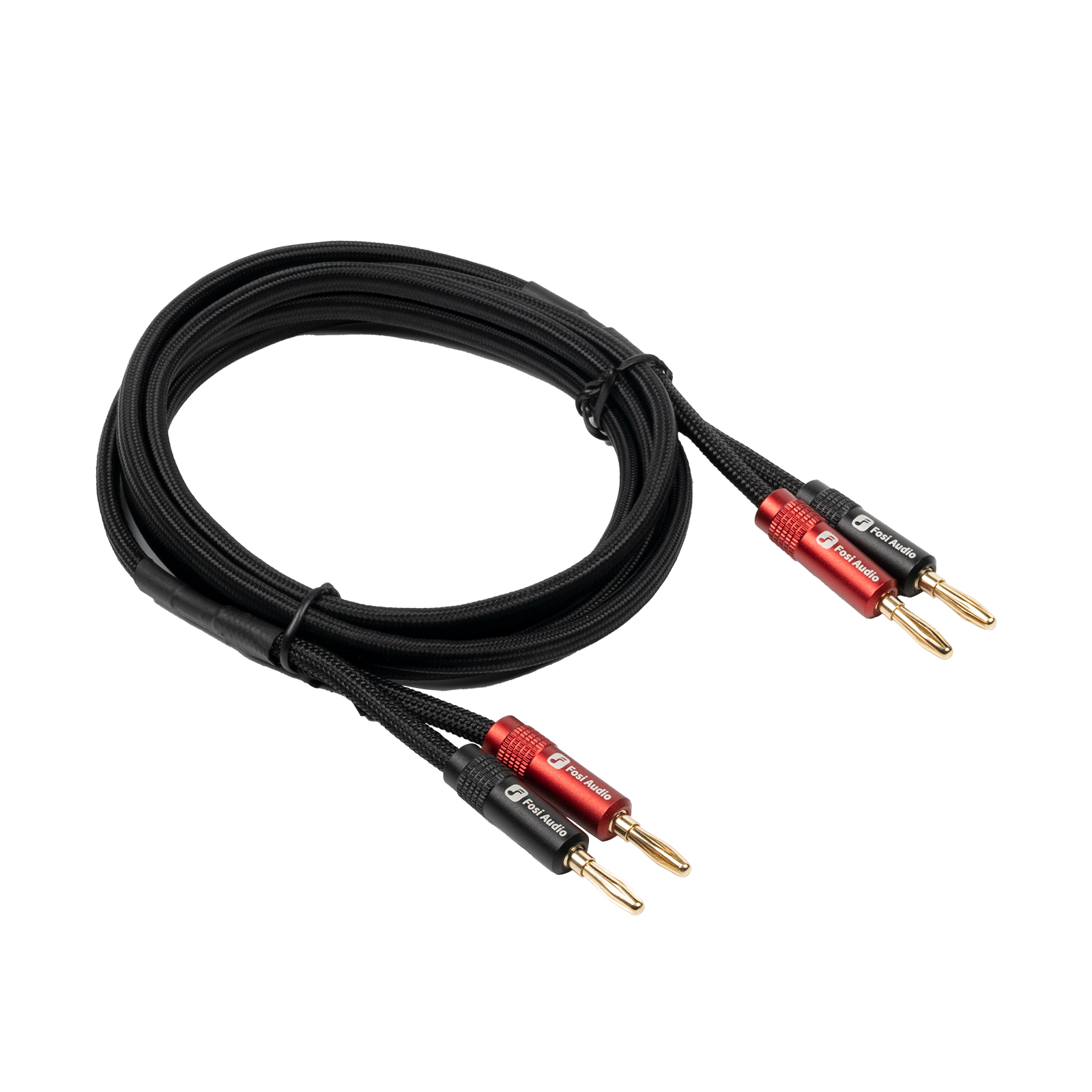 Kabel Głośnikowy Fosi Audio Nylonowy Pleciony - Pozłacane Wtyki Bananowe - 1,8 m + 0,3 m