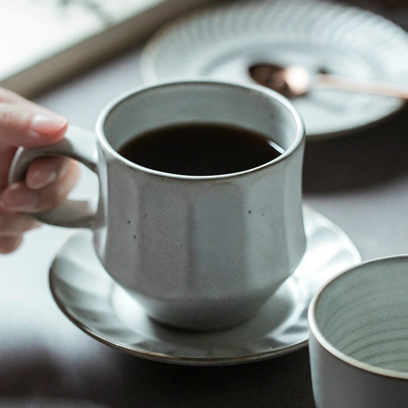 CHANSHOVA 225 to 350ml retro craft threaded ceramic coffee cup and saucer set porcelain threaded milk tea cup set H323