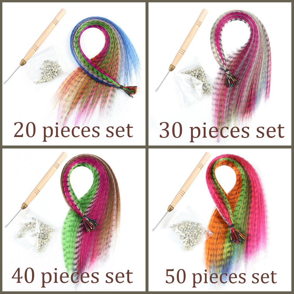 Synthetisch Gekleurd voor Haar Feather Extensions 20 30 40 50 Stuks Tip 16 inch Synthetisch Haarstukje Zebra Feather Hair Extensions