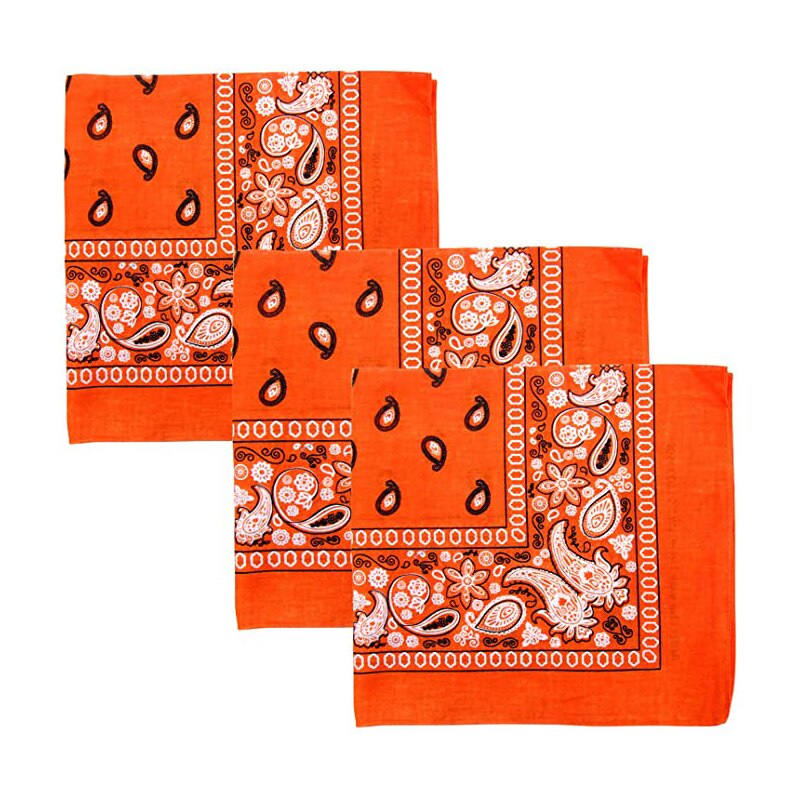 Zestaw 3 bandany robić jazdy rowerem Paisley 100% Bandana bawełniana plac na zewnątrz szalik czarny czerwony wzór Paisley pałąk drukowane dla kobiet/mężczyzn/chłopiec: Pomarańczowy