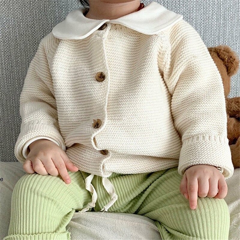 Winter Kids Baby Meisjes Jongens Herfst Winter Volledige Mouw Solid Gebreide Uitloper Jas Peuter Jongens Kinderen Meisjes Vest Trui: ivory / 9-12M 80