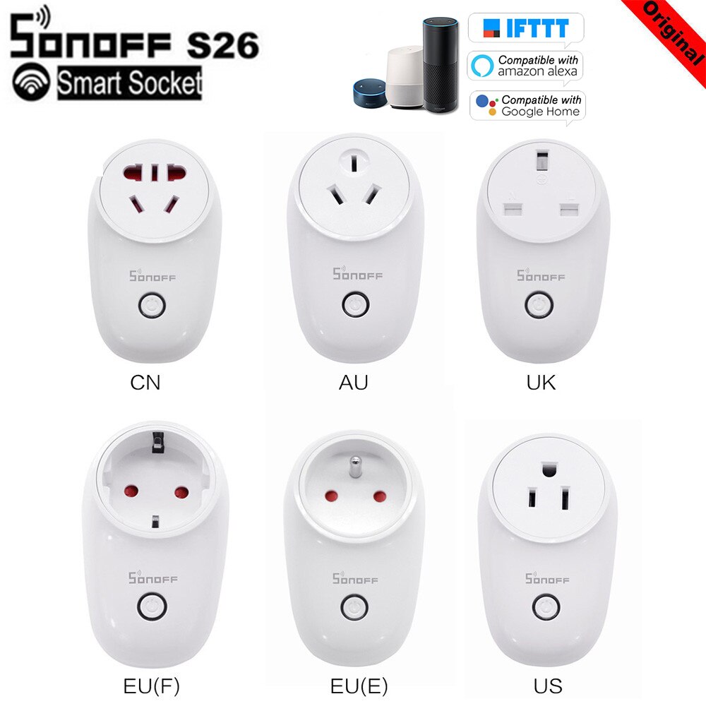 SONOFF S26 ITEAD Wifi Smart Socket Draadloze Afstandsbediening Opladen Adapter Thuis Stopcontacten US/UK/CN/ AU/EU Type E/F Optioneel