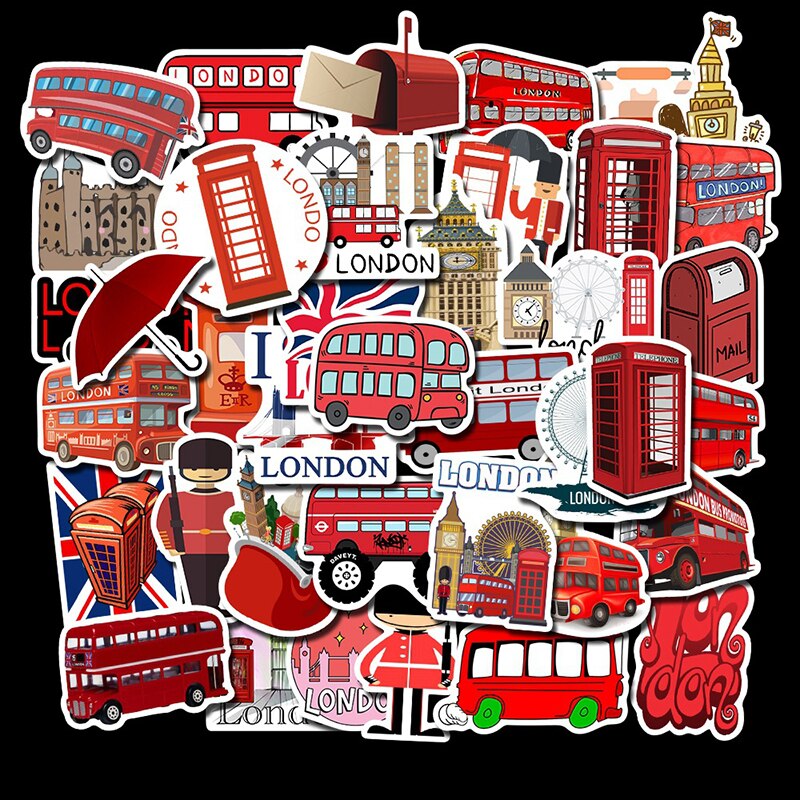50pcs Classic British Style London Bus Stickers Scrapbooking Label Diary Stationery Album Sticker Red Laptop Notebook Sticker