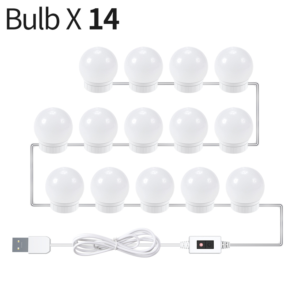 Led Kaptafel Spiegel Lamp Badkamer Vanity Lights Usb Dimbare Make Spiegels Led Wandlamp Voor Slaapkamer Dressoirs Versieren: 14 Bulbs