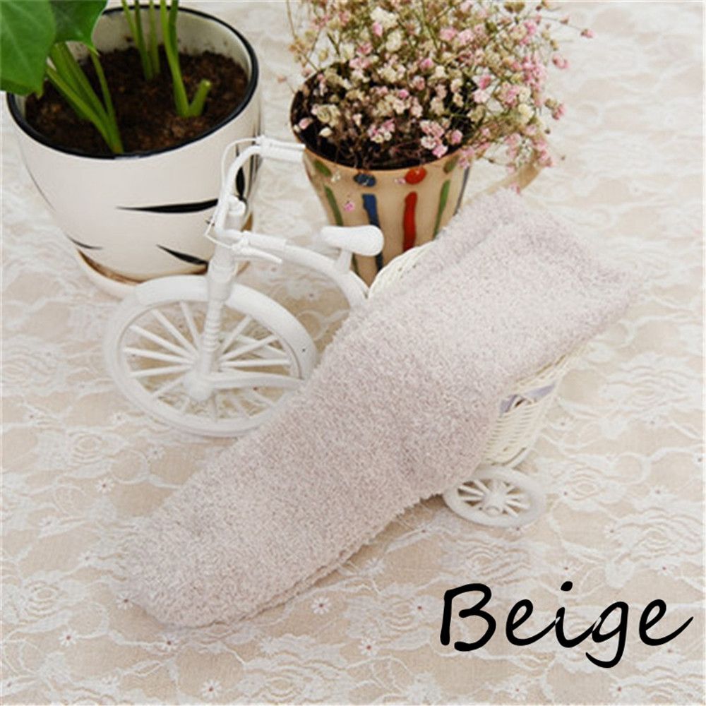 1 paar Winter Herfst Warm Casual Candy Kleur Womens Lady Dikke Coral Fleece Slipper Korte Sokken Fuzzy Kousen Effen sok: Beige