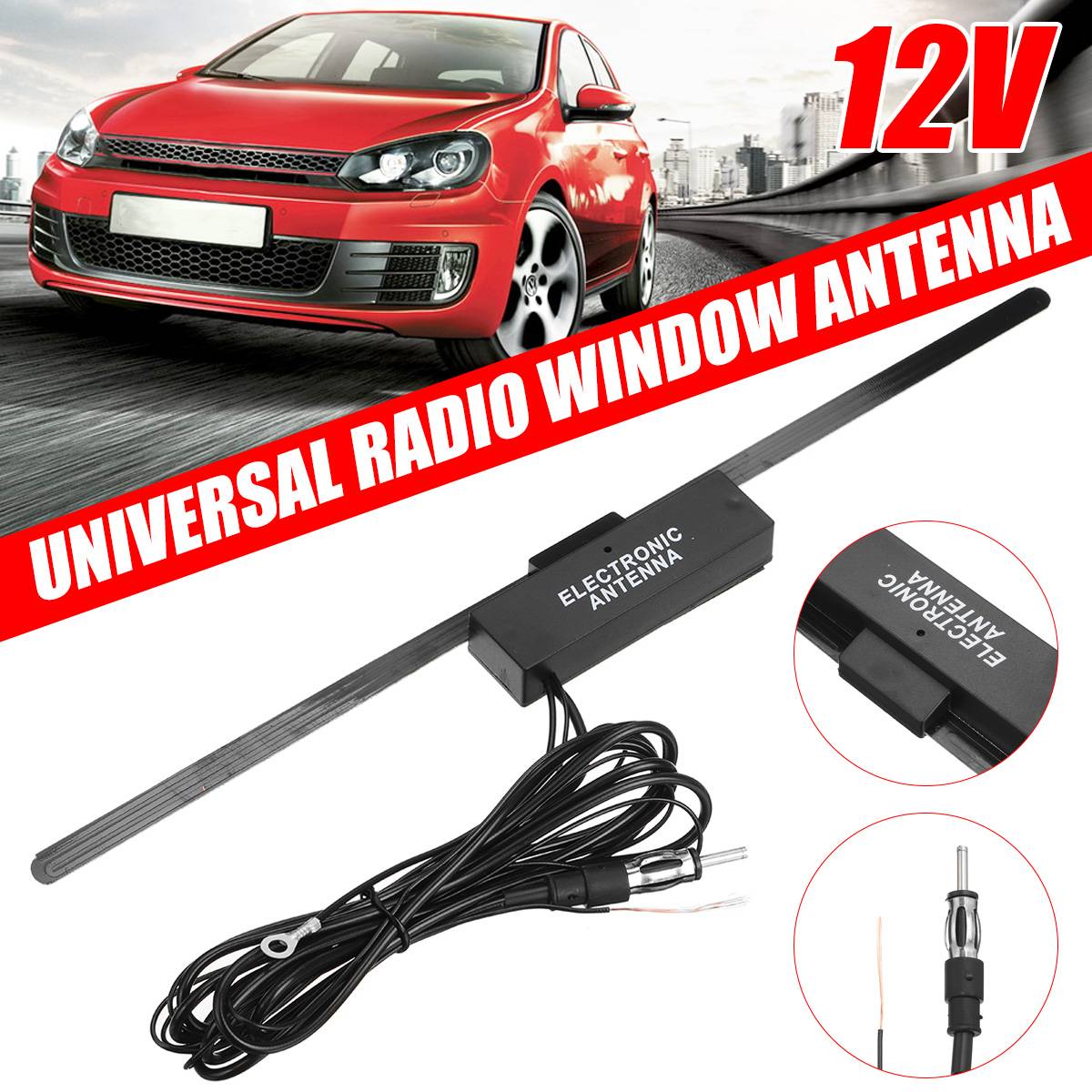 12V Universele Elektronische Antenne Autoradio Venster Antenne Power Amplified Autoruit Klasse Interieur Mount Stereo Antenne