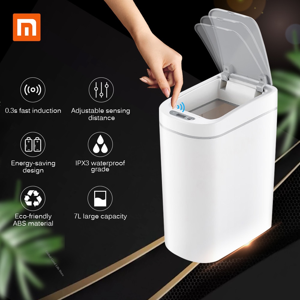 Xiaomi Mijia NINESTARS Smart Trash Can Motion Sensor Auto Sealing LED Induction Cover Trash 7L Ashcan Bins IPX3 Waterproof