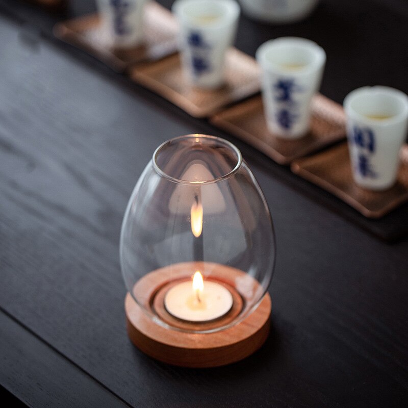 Bougeoir en verre Transparent, couverture de bougie coupe-vent rétro chinois Zen