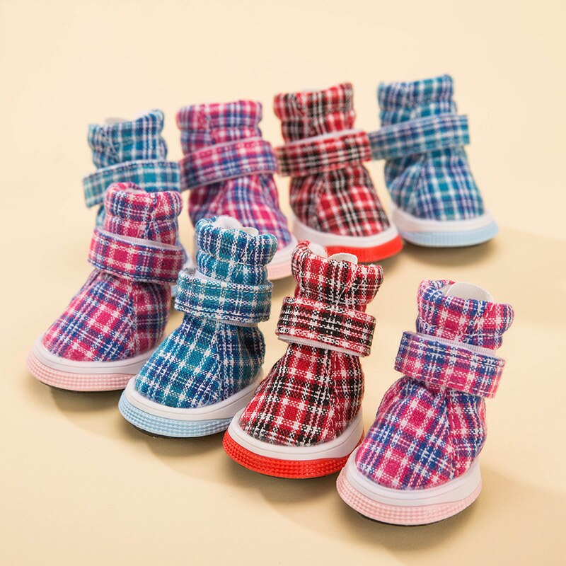 Plaid Warm Hond Schoenen Waterdicht Anti-Slip Schoenen Huisdier Voor Kleine Puppies Rassen Kat Herfst En Winter Sneeuw Boot accessoires 4 Stks/partij