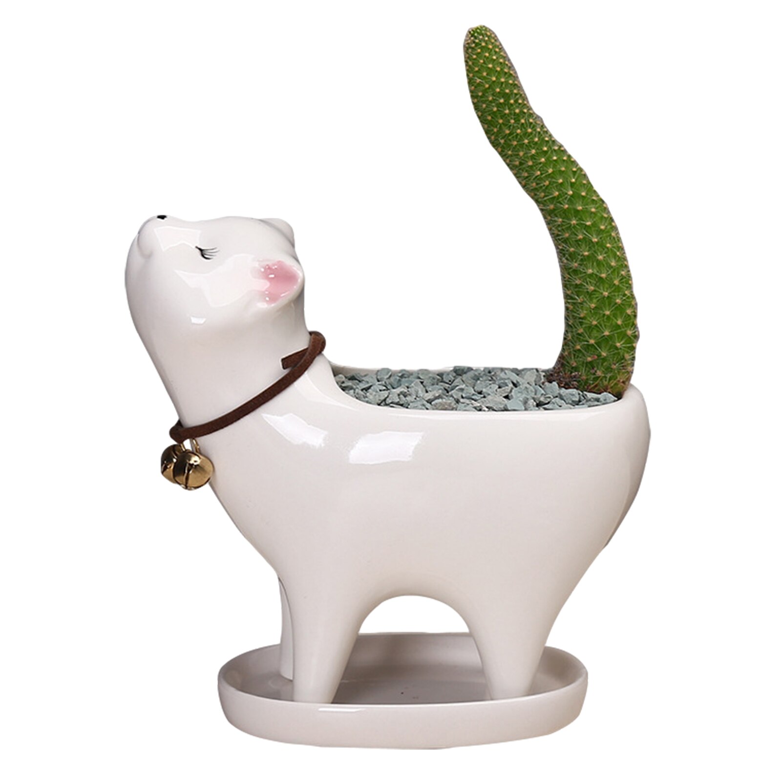 Pots de fleurs de jardin en céramique, chat mignon, plantes succulentes, conteneur de bureau, ornements d'animaux de dessin animé: White