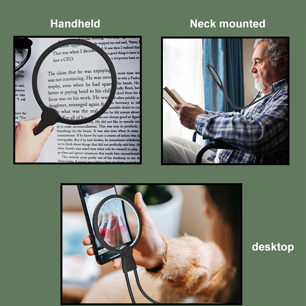 5x handsfree vergrootglas vergrootglas met licht voor senioren, zichtbaar lezen, repareren, naaien