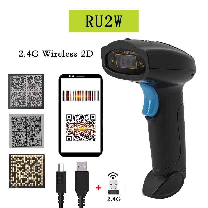 Draadloze 2d Barcode Scanner Barcode Scanner Draadloze Scanner 2D Handheld Bar Code Reader Qr Code Reader Pdf417 Scanner: RU2W Wireless