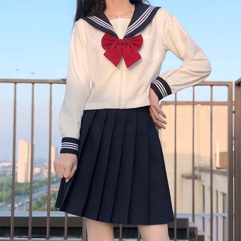 Uniforme scolaire japonais Jk, uniformes de classe de filles blanches de marin de la marine, vêtements d&#39;étudiants Anime Cosplay, costumes de marin, ensemble de jupe plissée