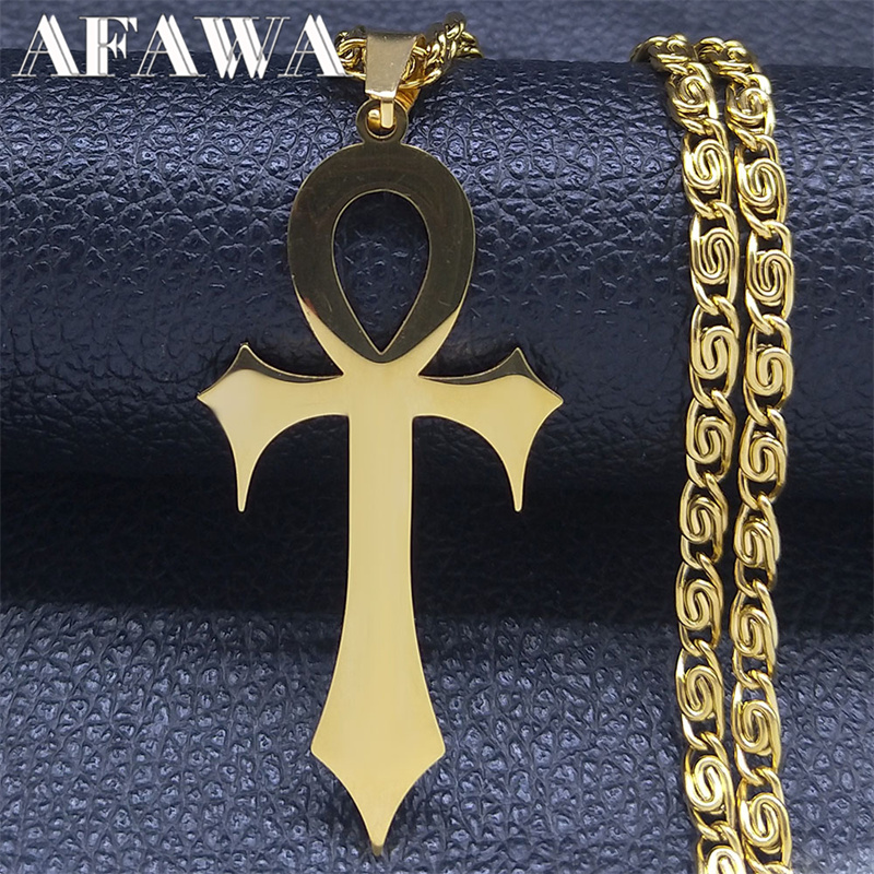 Collana croce Ankh egiziana donna/uomo acciaio inossidabile colore oro amuleto collane protezione gioielli colar masculino muslimah