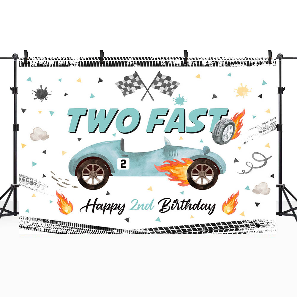 Mocsicka DUE VELOCE Felice 2° Compleanno Sfondo fotografico Rosso Auto da corsa Ragazzo Compleanno Festa Decor Sfondo fotografico Banner personalizzato