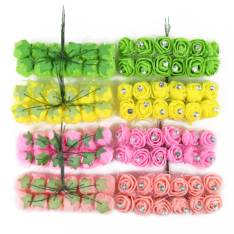 144 Stuks Mini Kunstbloemen Hoofd Met Strass Schuim Teddybeer Rozen Boeket Voor Bruiloft Home Decor Kerstkrans