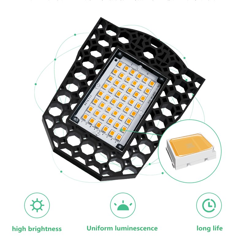 LED garage light 40W60W80W lighting deformation high bay light workshop light warehouse light folding three leaf light 110v 220v