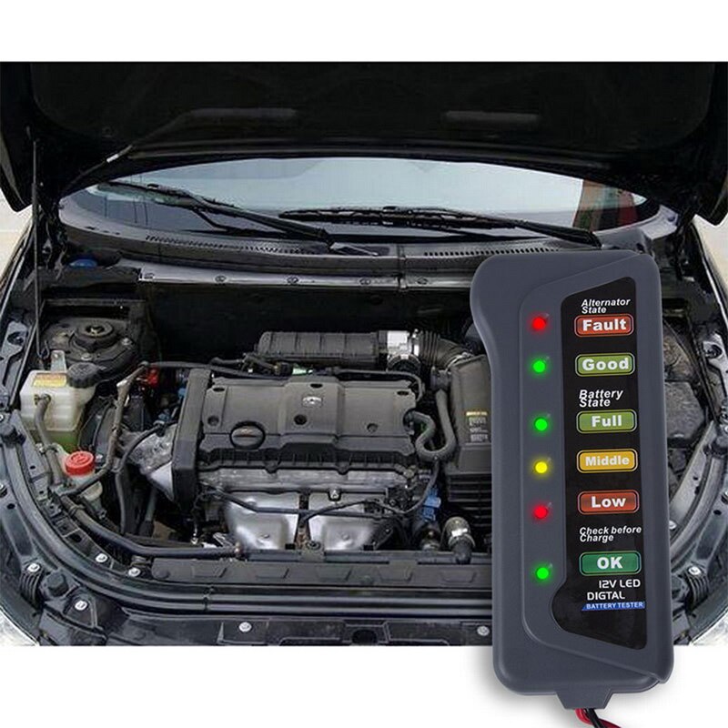 Battery Alternator Tester Battery Level Monitor For Car Motorcycle Trucks LED Indication Portable 12V Digital Battery Tester