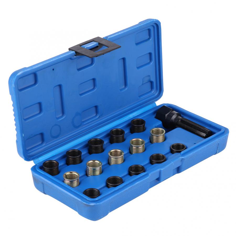 16Pcs 14mm x 1.25 Spark Plug Thread Repair Tool Kit Tap M16 With Portable Case