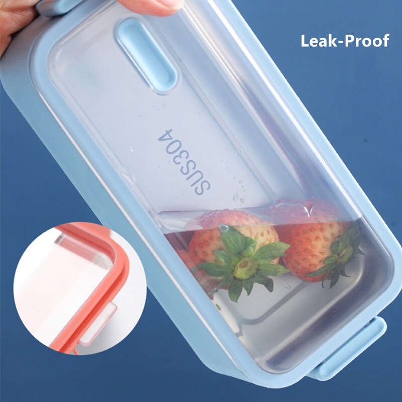 1100ml Double Layer Stainless Steel 304 Lunch Box Leak-proof Bento Boxes Microwave Adult Student Food Storage Container BPA Free