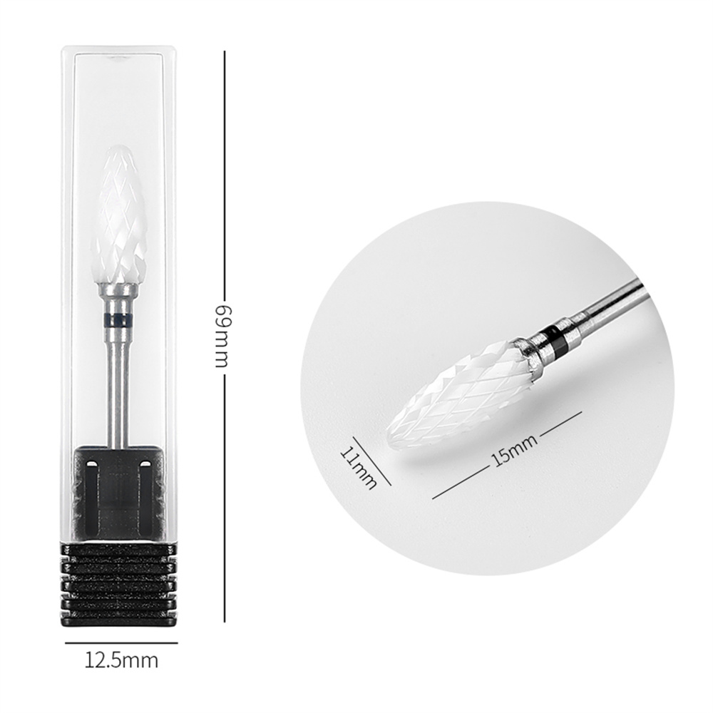Broca limpiadora de uñas de cerámica blanca, taladro de uñas (arena: mediana), 3/32 ", tamaño de vástago, para limpieza de cutículas, seguridad