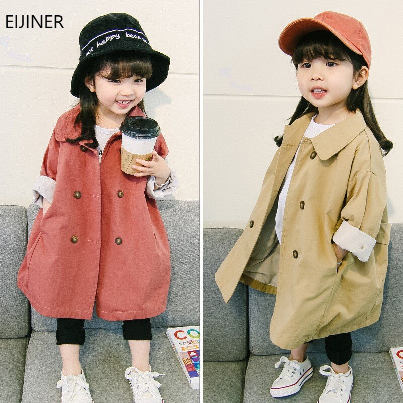 Chaquetas para niñas primavera cazadora para bebés otoño 2-6y niños lindo abrigo doble botonadura niños gabardina abrigo de calle chicas