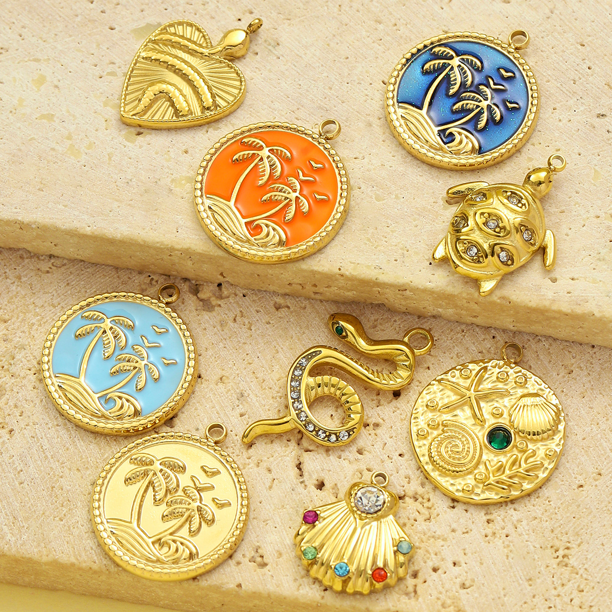 3 stuks/lot roestvrijstalen oceaanpalm zeester kettinghangers, schildpad en slang, doe-het-zelf armband bedeltjes voor dames