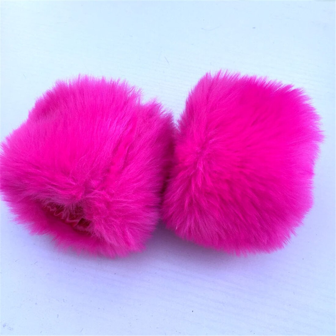 1 par kvinder vinter varm imiteret pels elastisk håndledsslag på manchetter damer ensfarvet armvarmer plys håndledsbeskytter: Rosenrød