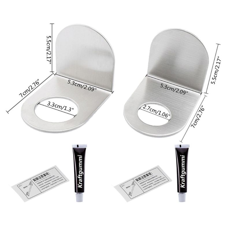 Stainless Steel Wall Mount Soap Shower Gel Dispenser Bottle Holder Hook Hanging Hanger Rack Bathroom Kitchen Organizer No Drill