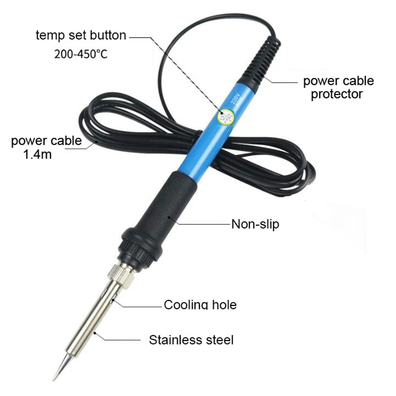 1 zestaw niebieski 60W przenośny regulacja temperatury elektryczny lutownica ciepło ołówek z 12 sztuk miedzi porady drut lutowniczy