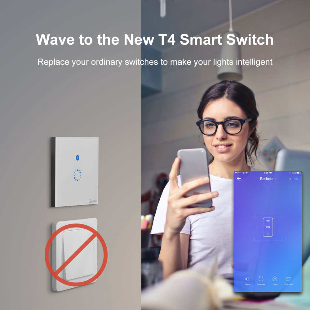 Itead SONOFF T4EU1C pas de fil neutre requis commutateur Wifi Smart mur interrupteur tactile interrupteur de fil de feu unique e-welink contrôle