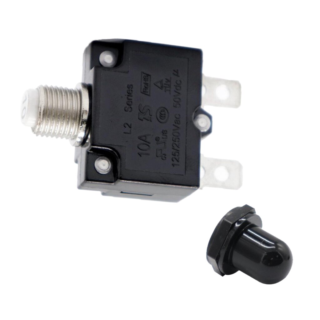 10 Amp DC Thermal Circuit Breaker with Quick Connect Terminal &amp; Black Waterproof Button Cover