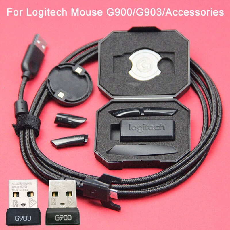 Accesorios para ratón Logitech G903/G900, receptor de botón lateral, contrapeso, cubierta trasera, cable USB, adaptador de rodillo, almohadilla de pie, juego completo