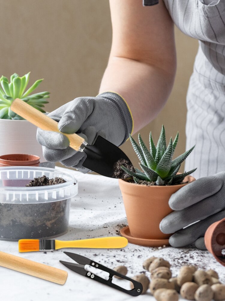 Gardening 10 PC Tools Kit Includes Shovel Spades Transplanter Weeder Rake Garden Cleaning Brush Handle Multi-purpose Mini