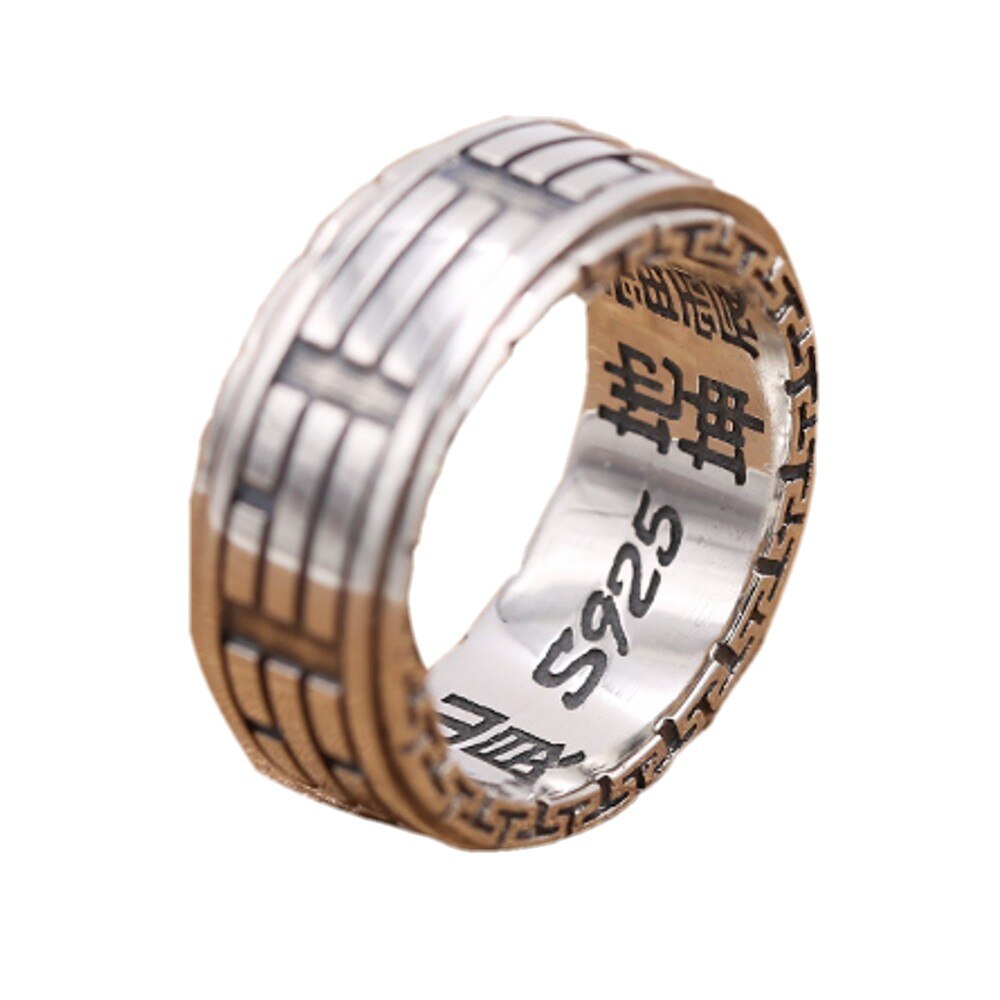 925 Puur Zilver Intime Taoïstische Yin Yang Vis Taiji Bagua Ring Rotatie Breed Retro Dominante Mannelijke