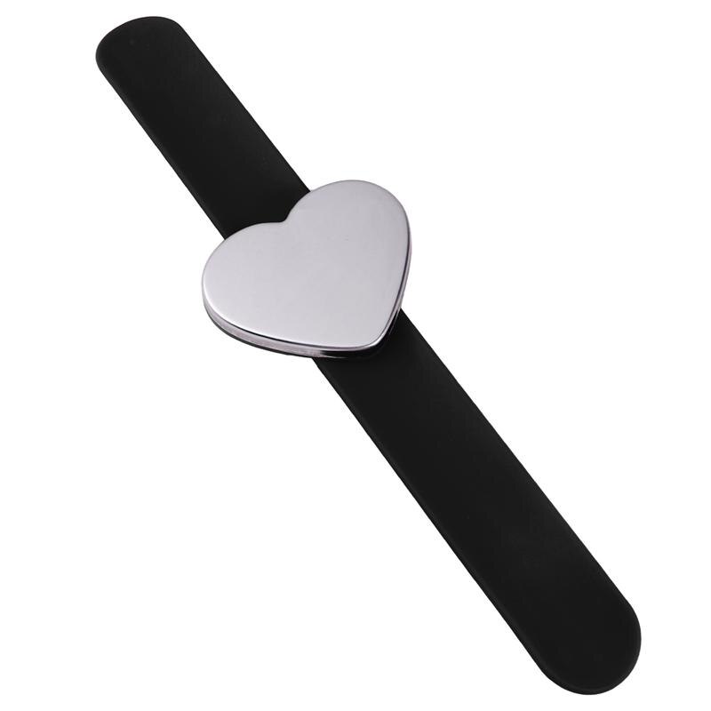Magnetic Pin Bracelet Heart Shape Silicone Hand Band Wrist Strap Slap Bracelet Arm Pin Cushion Holder For Salon Hairstyling Clip: Black