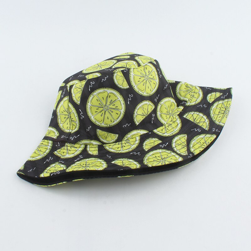 Bob Bucket Hats Men Women Summer Sun Cap Hip Hop Gorros Fruit Kiwi Apple Lemon Strawberry Print Reversible Fisherman Hat