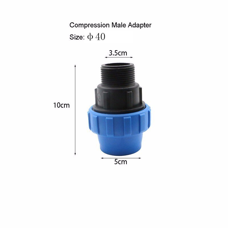 1pc HDPE Compression Male Adapter Plastic PP Coupler Coupling Irrigation Pipe Quick Connector Fitting Flexible Joint: 40mm