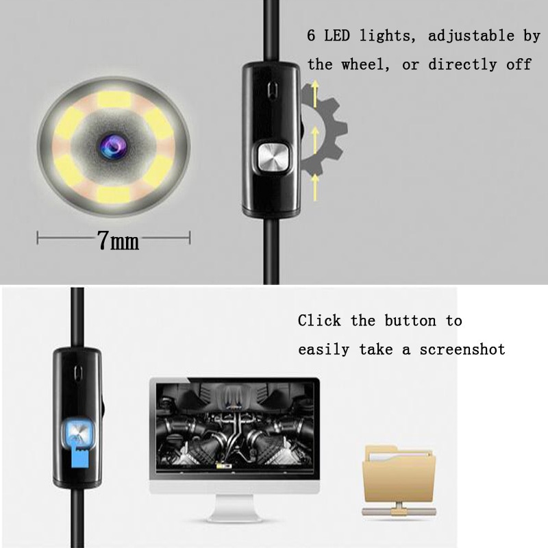 8mm Industrial Endoscope 10M Waterproof Hard Cable Serpentine Endoscope USB Endoscope Pipeline Detection Camera For Android PC