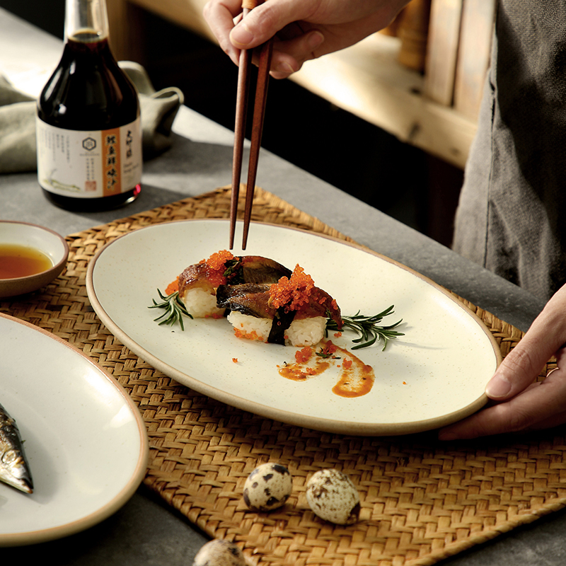 Large size fish plate with chopped pepper fish head ceramic plate oval large-capacity flat plate cooking plate steamed