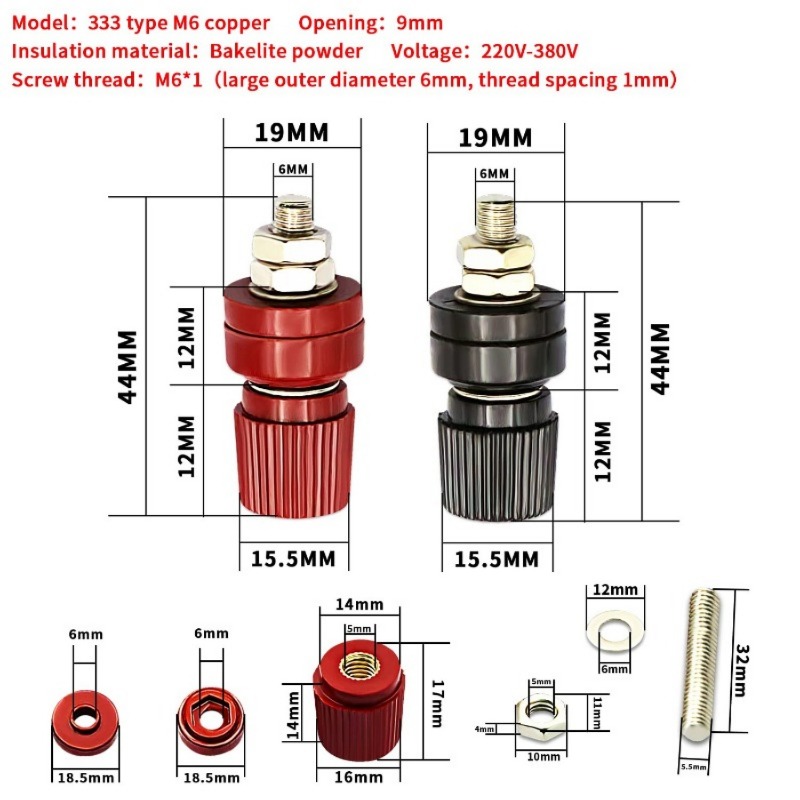 4Pcs Binding Posts Terminal M6/M8 Battery Terminal Connector 1/4” 5/16”Remote Power Terminal Copper Core Nickel-Plated Red/Black